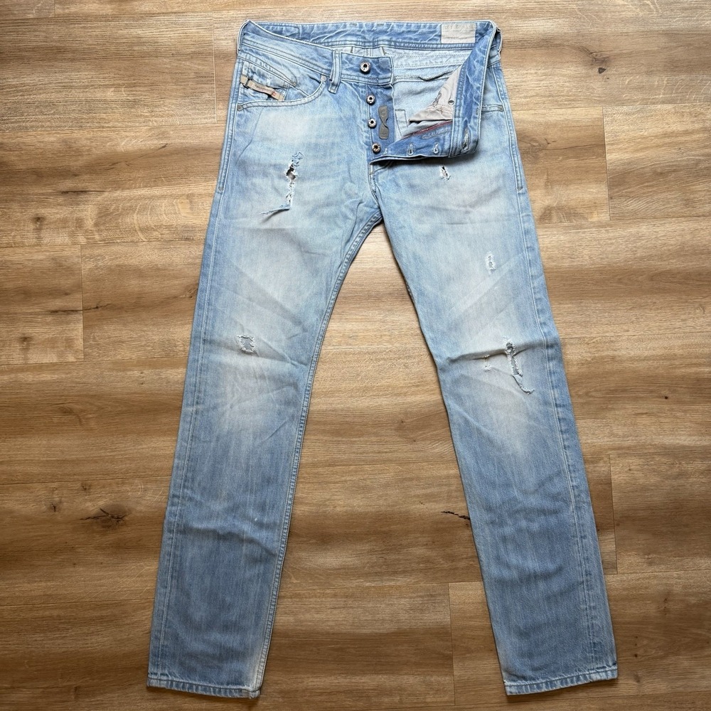 Diesel Belther Jeans Men 29x32 Blue Slim Tapered Made in Italy Light Wash 0823U